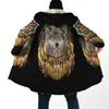 Hommes laine mélanges 2021 hiver hommes manteau belle Tribal Native Wolf 3D impression complète épais polaire à capuche manteau unisexe décontracté chaud Cape manteau DP15 HKD230718
