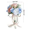 Flores decorativas para casamento artificial azul rosa pequeno buquê de flores portátil 69HF