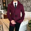 Hommes Trench-Coats Revers Double Rangée Bouton Manteau Décontracté En Laine Avec Ceinture 2023 Automne Veste D'affaires