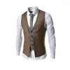 Heren Vesten Mannen Pak Vest Warme Jas Vest Mouwloze V-hals Single-breasted Slanke Gilet Zakelijke Top Bruidsjonkers