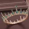 Cristal vert strass diadème et couronne de Noiva mariée ronde reine diadème casque mariage mariée cheveux bijoux accessoires LB Y2312o