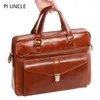 Cartelle da lavoro PIUNCLE Cartella da uomo vintage in vera pelle di marca con borsa a tracolla Messenger con serratura Laptop da 14 pollici Grande capacità Grande