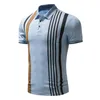 Herrpolos sommarpolo skjorta rutig stripe business casual tshirt andningsbar elastisk topp tee 230718