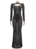 Casual Dresses Beautiful Corset Crystal Long Maxi Dress Sparkle Cut-Out Black Rhinestone Party Birthday Outfits Year Gowns