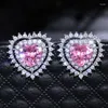 Boucles d'oreilles HUAMI Peach Heart Sweet Pink Color Zircon All-Match Vêtements Accessoires Bijoux Pour Femmes Joyeria Fina Para Mujer