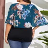 T-shirt grande taille pour femme châle en mousseline de soie faux deux pièces t-shirts grande taille décontracté col rond impression florale demi-manche volants pull ample haut femme 230719