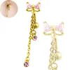 Body Belly Button Rings Guldpläterade rostfritt stål Skivstång dingle Rhinestone Long Chain Navel Rings Piercing smycken203d