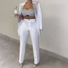 Calças femininas de duas peças branco prata combinando ternos para casamento lantejoulas mãe da noiva terno festa à noite smoking roupa formal 2