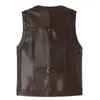 Men's Vests 2023 Winter Leather Vest Zipper Waistcoat Men Motorcycle Coat Warm Sleeveless Jackets Velvet Solid Color Top P49