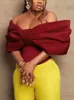 Women's T-Shirt Women Red Crop Tops Shirts Blouse Sexy Off Shoulder Party Big Bowtie Backless Event Evening Clubwear Christmas Night Out Bluas 230718