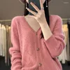 Women's Knits Cashmere V-Neck Cardigan Sweater Thickened Autumn And Winter Clothing Knitted Merino Wool Jacket Korean Fashion