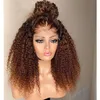 Cheveux humains vierges péruviens 1B 30 Ombre Couleur Kinky Curly 4X4 Dentelle Perruques Partie 10-32 pouces 150% Densité 180% 210% 250L