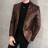 Leopard Print Outono Masculino Blazer Pele Terno Jaqueta Couro Trajes de Palco Para Cantores Casaco Solto Blaser Homens Terno Masculino284E