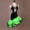 NIEUWE Volwassen Meisje Latin Dans Jurk Dames Salsa Tango Chacha Ballroom Competitie Dans Jurk Zwart Groen Sexy Halter Parel Rhinesto271n