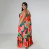 Vestidos Casuais Básicos SOMO Moda Estampada Vestido Feminino Plus Size Mangas de Verão Sem Alças Maxi Longo Roupas de Festa Atacado Direto 230718