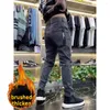 Men's Jeans MEN FASHION Brushed Pants Winter Elastic Waist Six Pocket Korean Denim Original Streetwear Cargo Baggy