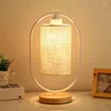 Tischlampen Holzlampe Chinesischen Stil Nachttischlampe LED Stoff Vintage Schreibtischleuchten Für Wohnzimmer Studie Dekorativ