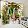 Gardin 3D Modern Style Flower House med pool tryckt kan anpassas tunt polyesterfönster för vardagsrumsdukar