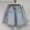 Jeans femininos de verão damas diamam contas curtas de cintura alta shorts de jeans azuis claros 2023 perna larga solta Jean para mulheres