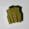 Pullover Korean Style Children Knitted Vest Cardigan Kids Waistcoat Spring Autumn Solid Color V-neck Sweater for Baby Boys and Girls HKD230719