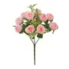 Flores decorativas 30 cm rosa artificial buquê de seda rosa 10 hesds decoração falsa para casa casamento falso a0y8