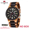 Armbandsur Kunhuang Luxury Träpresentan Kronograf Män naturlig klocka Mens Fashion Quartz Personliga klockor