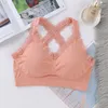 Traje de Yoga Sujetador deportivo para mujer sin costuras Sexy encaje Cruz sujetadores ropa interior Fitness correr gimnasio chaleco Top Push Up ropa deportiva