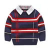 Pullover 2-8T Sweet w kratę dla chłopca maluch maluch dziecięcy sweter dla dzieci pullover top zima gruba moda ubrania dzianiny hkd230719