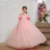 Girl's Dresses Pink Shoulder Strap Boat Neckline Flower Girl's Birthday Dress Summer Soft Tulle Wedding Party Dress 230718