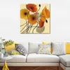 Flowers Canvas Art Pumpkin Poppies Ii Handcrafted Abstract Painting Modern Decor for Office