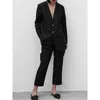 Pantalon deux pièces pour femmes mode noir femmes pantalon costume col en V à manches longues simple boutonnage veste blazer et pantalon droit dames décontracté 2