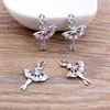 100 st mycket ballerina balett charms pendnat dansare dans tjej charm silver pläterade strass charms 20 30 mm2524