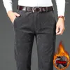 Men's Pants 2023 Winter Fleece Corduroy Business Fashion Classic Style Thick Warm Stretch Trousers Male Brand Clothing