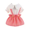 Dog Apparel Pet Dress Soft Comfortable Adorable Plaid Print Doll Collar Two-legged Cat For Spring Summer