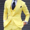 Męskie garnitury Blazery żółte szczupły fit swobodni mężczyźni dla piosenkarza 3 sztuki pan młody smokin
