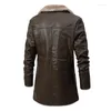 Hommes Vestes Homme Épais Polaire Veste En Cuir Hommes Mi-longueur Hiver Mode Vintage PU Manteaux Haute Qualité Casual Faux