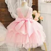 Flower Girls Dress 2-6 anni Backless Lace Girls Princess Abiti senza maniche Matrimonio Festa di compleanno Abito da sera Abito estivo per bambini