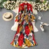 Casual Dresses Vintage Long Dress Full Sleeve 2024 Spring Fall Loose A-Line Printed Leopard Pleated Women Elegant Robe