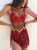 Stage Wear Flower Belly Dance Costume Festival Outfit Women Sexy Nightclub Outfits Beads Bra Top Tassel Skirt Performance Latin 2023