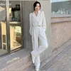 Pantalones de dos piezas para mujer, traje de 2 piezas Insozkdg para mujer, conjunto de chaqueta con pantalón, Tops cortos de manga abullonada, conjuntos elegantes Harajuku, Kit elegante