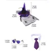 Dog Apparel Pet Cat Halloweens Costume 3Pcs Purple Set Adjustable Witch Hat With Veils Lattices Pattern Necktie Collar & Sunglasses