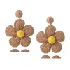 Stud Raffia Flower Plant Earrings for Women Boho Drop Handmade Womens Straw Willow Rod Pierdientes Mujer Femme Bijoux 230719