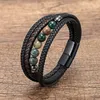 Bangle Natural Round Lava Stone Pärled Charm Armband Men Multilayer Woven Leather Armband Fashion Tiger Eye Jewets Pojkvän gåva 230718