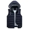 Hommes Gilets À Capuche Sans Manches Hommes Épais Coton Gilet Manteaux Chapeau Fermeture À Glissière Détachable Lâche Mode Casual Homme Gilet Plus La Taille 4XL-8XL