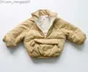 Down Coat Children's Winter Cotton Clothing Korean Pocket Velvet Plush Cotton Jacket med halvöppen blixtlås med bomullskläder Z230720