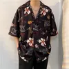 Blusas Femininas Festivas Carnaval Camisa Havaiana Manga Curta Homens Camisas Masculinas Verão Casual Plantas Tropicais Estampadas Praia Aloha