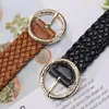 Belts 2023 Fashion Women Braided Bright Colors Circular Gold Buckle Ladies Leather Waist Ornament No Holes All Matching