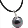 8-20mm Svarta Sea Shell Pearl Pendant Black Rubber Necklace 925 Silver Blue Lotus230y