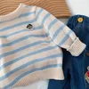 Pull Printemps École Style Garçon Enfants Pull Tricoté À Rayures Enfant Fille Broderie Ours À Manches Longues Tops Bébé Casual Pull Chemises HKD230719