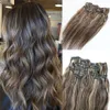 7 pièces 120g Piano Couleur Extensions de Cheveux Humains Clip en Ombre Deux Tons 2 # Brun à 27 # Blonde Faits Saillants Whole241y